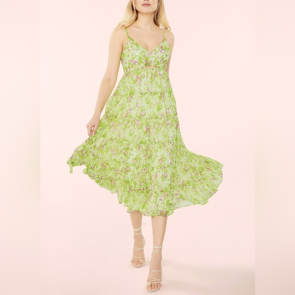 Nwt Likely Giuliana Tiered Ruffle Cutout Floral Midi Dress